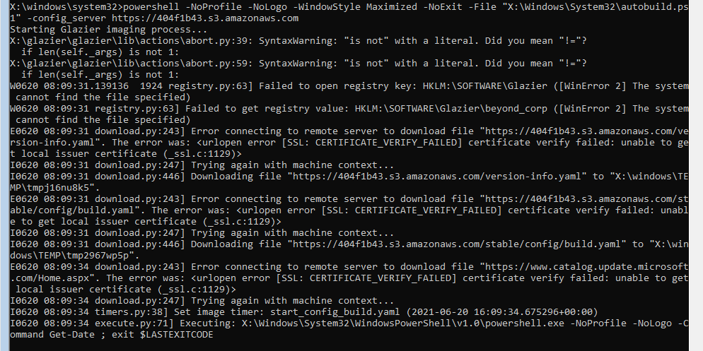 Picture of the output of Get-Time running inside of Glazier